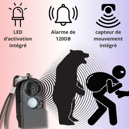 Alarme de Sécurité Portable 120dB Kerui avec Détecteur de Mouvement PIR et Lumière LED SOS - Idéal pour Maison, Voyage et Protection Personnelle